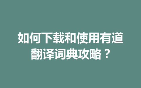 如何下载和使用有道翻译词典攻略？ 二