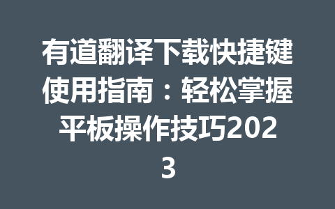 有道翻译下载快捷键使用指南：轻松掌握平板操作技巧2023 二