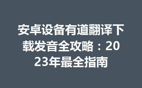 安卓设备有道翻译下载发音全攻略：2023年最全指南 二