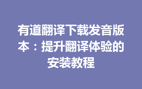 有道翻译下载发音版本：提升翻译体验的安装教程 二