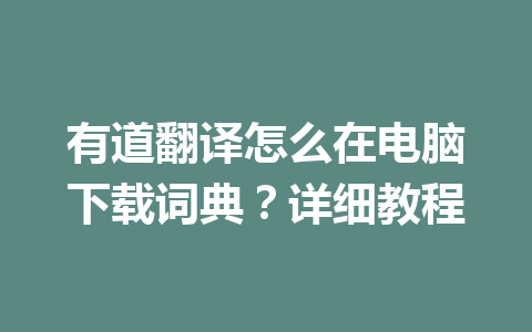 有道翻译怎么在电脑下载词典？详细教程 二