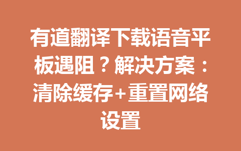 有道翻译下载语音平板遇阻？解决方案：清除缓存+重置网络设置 一