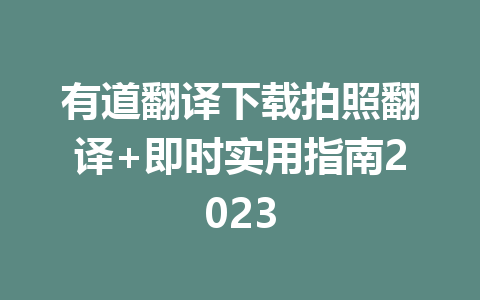 有道翻译下载拍照翻译+即时实用指南2023 有道翻译下载拍照翻译+即时实用指南2023 二