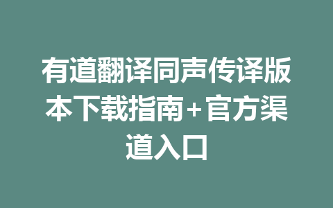 有道翻译同声传译版本下载指南+官方渠道入口 二