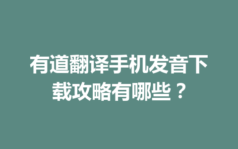 有道翻译手机发音下载攻略有哪些？ 二