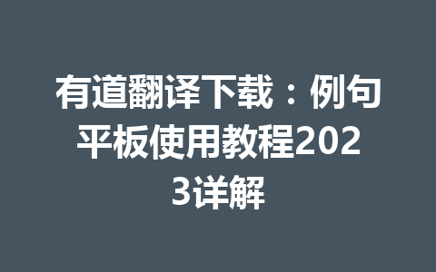 有道翻译下载:例句平板使用教程2023详解 有道翻译下载:例句平板使用教程2023详解 二