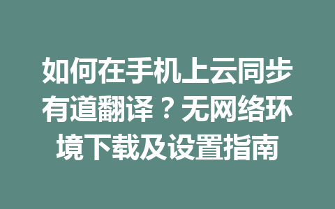 如何在手机上云同步有道翻译？无网络环境下载及设置指南 二