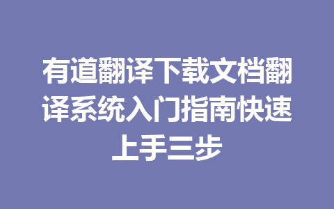有道翻译下载文档翻译系统入门指南快速上手三步 二