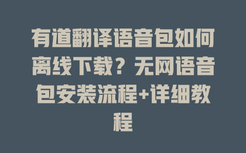 有道翻译语音包如何离线下载?无网语音包安装流程+详细教程 有道翻译语音包如何离线下载?无网语音包安装流程+详细教程 二