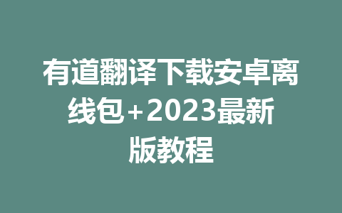 有道翻译下载安卓离线包+2023最新版教程 有道翻译下载安卓离线包+2023最新版教程 二