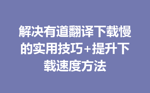 解决有道翻译下载慢的实用技巧+提升下载速度方法 二