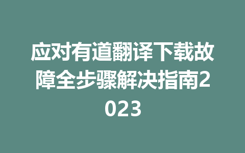 应对有道翻译下载故障全步骤解决指南2023 二