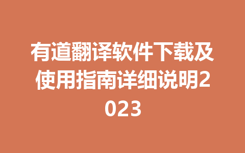 有道翻译软件下载及使用指南详细说明2023 二