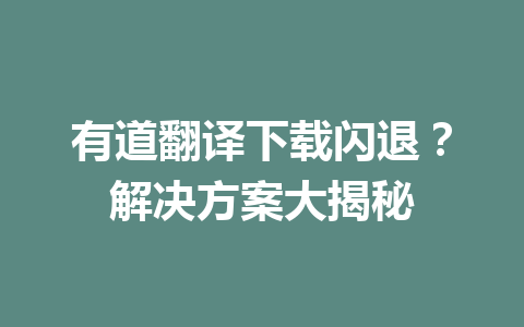 有道翻译下载闪退?解决方案大揭秘 有道翻译下载闪退?解决方案大揭秘 二