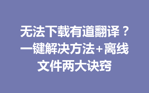 无法下载有道翻译？一键解决方法+离线文件两大诀窍 二