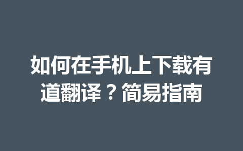如何在手机上下载有道翻译？简易指南 二