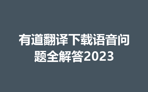 有道翻译下载语音问题全解答2023 二